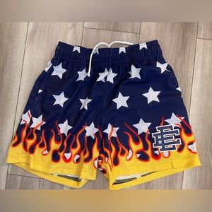 Eric Emanuel Shorts - Stars & Flames - Navy/Red/Yellow